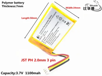 JSO PH 2,0 mm 3 pin God Qulity 3,7 V,1100mAH,703450 Polymer lithium-ion / Li-ion batteri til TOY,POWER BANK,GPS,mp3,mp4