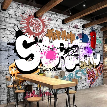 Brugerdefinerede 3D vægdekorationer Tapet Skabende Kunst Retro Street, Graffiti, Bar, Restaurant Baggrund Indretning Stort vægmaleri Tapet