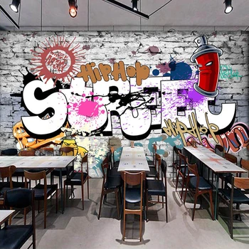 Brugerdefinerede 3D vægdekorationer Tapet Skabende Kunst Retro Street, Graffiti, Bar, Restaurant Baggrund Indretning Stort vægmaleri Tapet