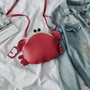 Søde røde krabbe form pu læder mode kvinders crossbody mini-messenger taske skulder taske håndtaske kvindelige clutch bag klap
