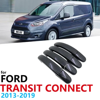Gloss Black Carbon Fiber dørhåndtag Beskyttende Dække Døren til Ford Transit Connect MK2 Vogn 2013~2019 Bil Styling Tilbehør