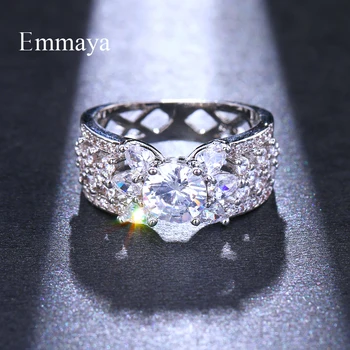 Emmaya Luksus Cubic Zircon Ring Mærke Kvinder Runde Krystal Brude Bryllup Engagement Smykker Ringe Kvindelige