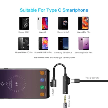 FLOVEME 2-i-1-USB Type C til 3.5 mm Hovedtelefon Jack-Adapter Til Samsung, Huawei P20 Pro Aux Audio Oplader Adapter Til Xiaomi mi 8 6