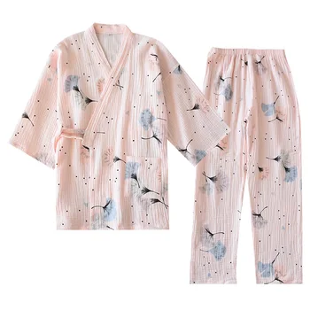 Lyserød Kimono Pyjamas Sæt Kvinder 2 PC ' er, Nattøj Foråret Ren Bomuld Garn Pyjamas V-Hals Halvdelen Print Mælkebøtte Pijama Mujer Homewear