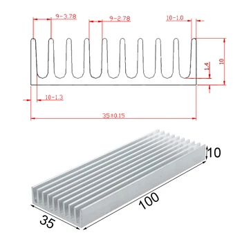 2stk YOUNUON 100x35x10mm Aluminium køleprofil Heatsink Modul Køligere Fin for High Power Transistor Halvledere