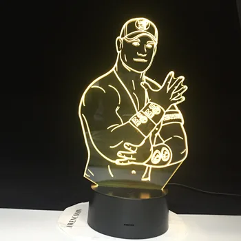 John Cena Sport Bryder 3D Led Nat Lys Touch Sensor Farve Skiftende Vågelampe til Office Room Decor Cool bordlampe 3130