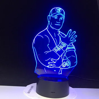 John Cena Sport Bryder 3D Led Nat Lys Touch Sensor Farve Skiftende Vågelampe til Office Room Decor Cool bordlampe 3130