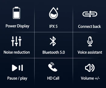 TWS Bluetooth-5.0 Øretelefoner Opladning Max 9D Stereo Sport Vandtætte Øretelefoner Headsets Med Mikrofon Øretelefoner, Hovedtelefoner