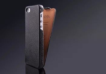 Ægte Læder Lodret Flip Case til iPhone 5 5S SE Litchi Stria Ægte Læder af Høj Kvalitet med Gratis skærmbeskytter