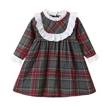 2020 Søde Efteråret Børn Tøj Hvid Flæse Krave Baby Prinsesse Kjole Toddler Girls High Waist Dress Patchwork Kids Tøj