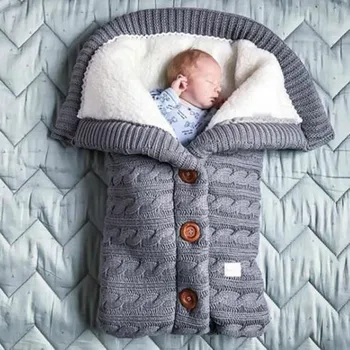 Nyfødte Baby Vinter Varme Soveposer Spædbarn-Knappen Strik Swaddle Wrap Svøb Klapvogn Wrap Lille Barn Tæppe Sovepose