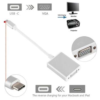 1080P Konverter Kabel, Universal USB 3.1 TYPE-C til VGA-Adapter, 1080P Konverter Kabel til MC Notebooks Ny