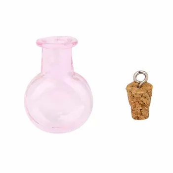 Pink Mini Glas, Flasker, Hætteglas Krukker Med Hængende Kork Prop Flad Rund Opbevaring Flaske Mini Klar Korkprop, Der Ønsker Flaske 10
