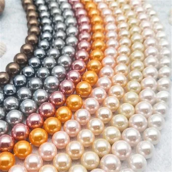 Engros Naturlige Shell Pearl Runde Perler Ægte skaller Til Smykker Halskæde Gør Diy Armbånd Smykker 4-12mm 15Inch V1