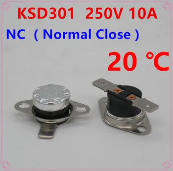 10stk KSD301 20 Grader Celsius 20 C Normal Tæt NC Temperatur Kontrolleret Skifte Termostat 10A 250V Thermal Protector