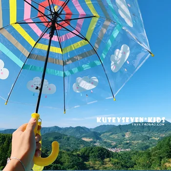 Tykke Lange Håndtag Drenge Og Piger I Børnehaven Paraply Gennemsigtig Paraply Rainbow Paraply Cloud Sikkerhed Børn Paraply