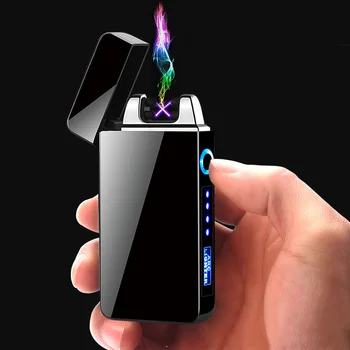 Vindtæt Dobbelt Arc Lettere Plasma-omgivende luft. flammeloes Genopladeligt Elektrisk Lighter til Cigaretter Lys med LED-Display Power