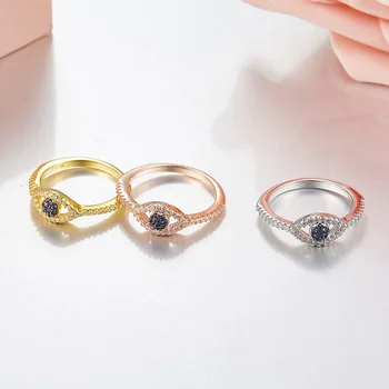 SLJELY Ægte 925 Sterling Sølv Onde Øje Finger Ringe Micro Bane Cubic Zirconia 3 Guld Farver, Kvinder Mode Brand Design Smykker