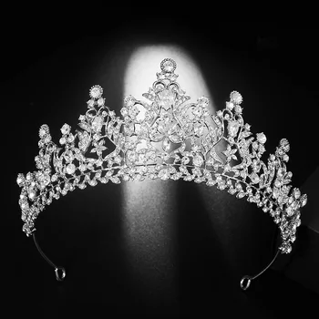 Floralbride Legering Rhinestone Krystal Cubic Zirconia Blomst Brude Tiara Prinsesse Krone Bryllup Hår Tilbehør Til Kvinder Smykker