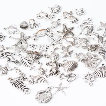 64g/masse 50stk/masse Antik Sølv Blandet Charms Vedhæng Metal Zink Legering Sea Shell Charms Lille til DIY Smykker at Gøre Armbånd