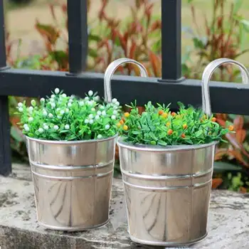 8stk Sølv Universal Hængende Flower Pot Mp For Gelænder Home Decor Strygejern Spand Plantageejer Med Krog Hegn Rustfri