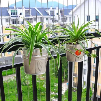 8stk Sølv Universal Hængende Flower Pot Mp For Gelænder Home Decor Strygejern Spand Plantageejer Med Krog Hegn Rustfri