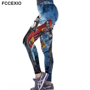FCCEXIO 2019 Nyt Design Skelet Print Kvinders Workut Leggings 3D Kraniet Slim Fitness Leggings Høj Elastiske Bukser Kvinder Bukser