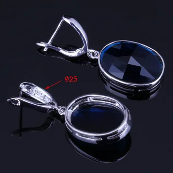 Usædvanlig Oval Blå Cubic Zirconia Sølv Forgyldt Smykke Sæt Øreringe, Vedhæng Kæde Ring V0011