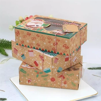 12pcs Kraftpapir Bærbare Jul gaveæske Parti til Fordel Indehavere Goody Candy Box Cookie Kasser med Klart Vindue til Home Party
