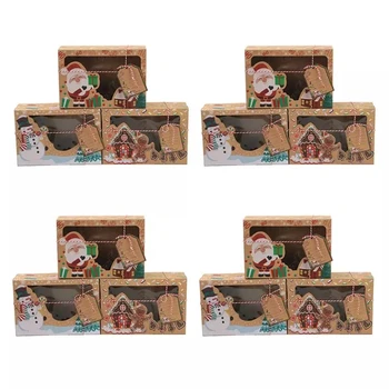 12pcs Kraftpapir Bærbare Jul gaveæske Parti til Fordel Indehavere Goody Candy Box Cookie Kasser med Klart Vindue til Home Party