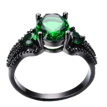 Trendy Kvinde Emerald Crystal Tynd Ring Vintage 14KT Sort Guld vielsesringe For Kvinder Charme Oval Zircon Sten Engagement Ring