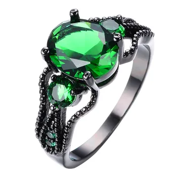Trendy Kvinde Emerald Crystal Tynd Ring Vintage 14KT Sort Guld vielsesringe For Kvinder Charme Oval Zircon Sten Engagement Ring