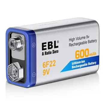 EBL 9V Li-ion Genopladeligt Batteri, 6F22 600mAh Lithium Batterier for Multimeter Mikrofon Toy Fjernbetjening