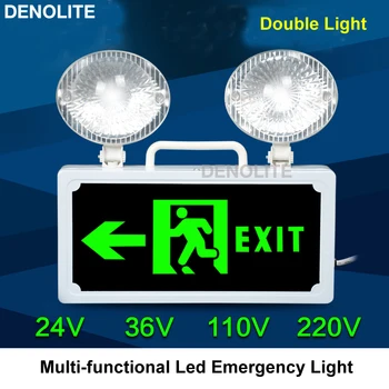 Sikkerhed Exit Evakuering Indikation Led Brand Emergency Light Multi-funktion Dobbelt-hoved 3W Led Nødsituation Lampe AC24/36/48/110/220V