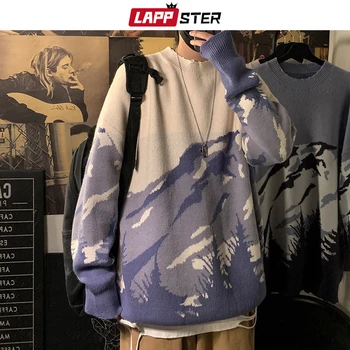 LAPPSTER Japansk Streetwear Mænd Tie Dye Uld Sweater 2020 Efteråret Pullover Herre Hip Hop Strikkede Trøjer Par Vintage Trøjer