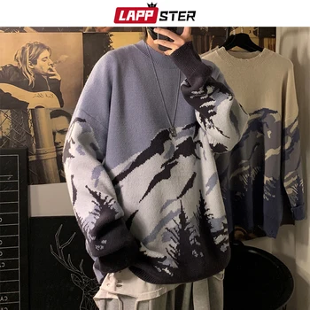 LAPPSTER Japansk Streetwear Mænd Tie Dye Uld Sweater 2020 Efteråret Pullover Herre Hip Hop Strikkede Trøjer Par Vintage Trøjer