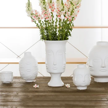Nordisk kreativ boligindretning ansigtsform Design Keramik Vase Porcelæn dekoration hjem korridor vaser til blomster Hvide Værktøjer