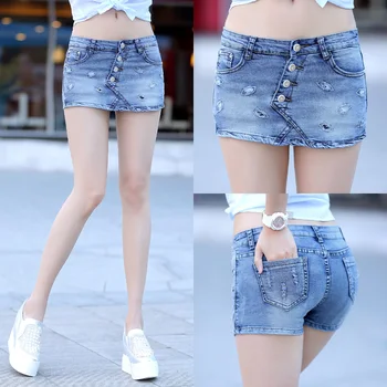 Sommeren 2019 Nye Mode Skort Denim Shorts koreansk Stil Plus Størrelse S-3XL Kvinders Skorts Nederdel Sli Sexet Kvinde, Korte Jeans Feminino