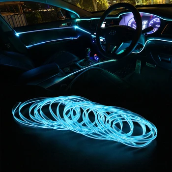 Ny Bil Indvendig Belysning 1m/2m/3m/5m Strimler Auto LED Strip Garland EL Wire Bil Dekoration Neon LED-lampe Fleksible Rør Reb