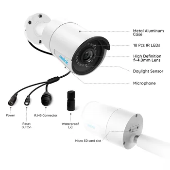 Reolink RLC-410 udendørs PoE overvågningskamera 5MP night vision SD-kort slot Mic motion detection for hus, bil sikkerhed