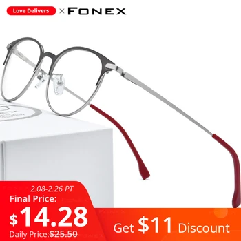FONEX Legering Briller Ramme Mænd Ultralet Kvinder Vintage Runde Recept Briller Retro Optisk Ramme Skrueløs Brillerne 988