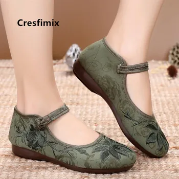 Cresfimix shoes planos de mujer kvinder grønt lys vægt ballet sko dame casual spænde remmen dans sko cool sko a5521