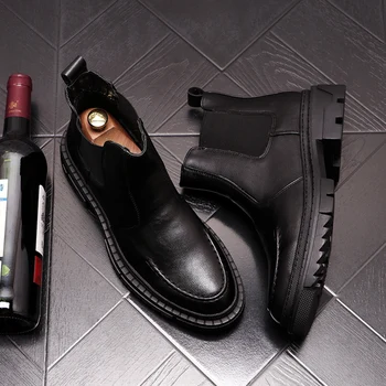 Berømte brand mænd luksus mode chelsea støvler i ægte læder platform sko smuk cowboy bottines ankel bootas hombre zapato