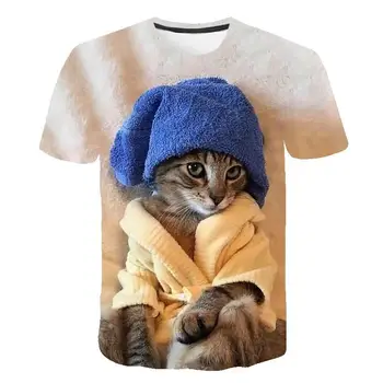 Siyah ve beyaz kedi T-shirt sevimli kedi dase 3D-t-Shirt dyr kat print elenceli kedi gmlek T-shirt yaz Casual kadn st T-shirt