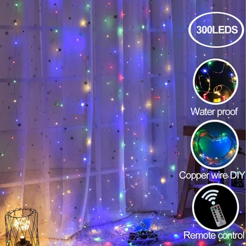 Vindue Gardin Icicle Lys Fjernbetjening Timer LED Fe Glimt String Lys 8 Modes for Soveværelse bryllupsfest Baggrund Wall Decor