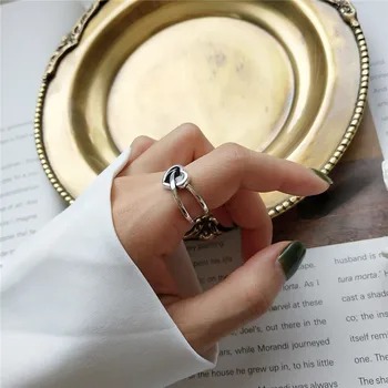 YPAY Ægte 925 Sterling Sølv Ring Vintage Hjertet Pil Justerbare Ringe Fine Smykker Til Kvinder bryllupsfest Gaver YMR862