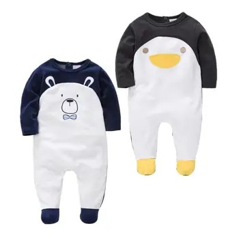Nyfødte Dreng Efterår-vinter Fleece Klatring Tøj 0-12M Børn Footed Pyjamas Langærmet Spædbarn Girls Cartoon Tøj