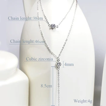 2018 Hot Sell Ren 925 Sølv Dobbelt Kæde Halskæde Sæt Mode Elegant Krystal Zircon Smykker Udsøgt Sølv Drop Shipping