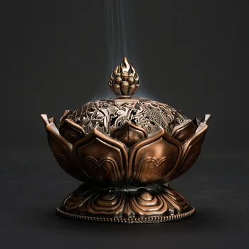 PINNY Lille Legering Tibetansk røgelse brænder Metal Lotus Sandeltræ Pande Værelse Dekoration Meditation Buddha Indretning Nepal Håndværk