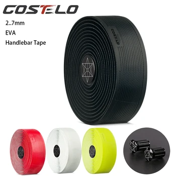 Costelo 2.7 mm Road Bike Cykelstyr Cork EVA, PU Bar Tape Professionel Cykling Dæmpning Anti-Vibrations-Pak Med 2 Bar Stik